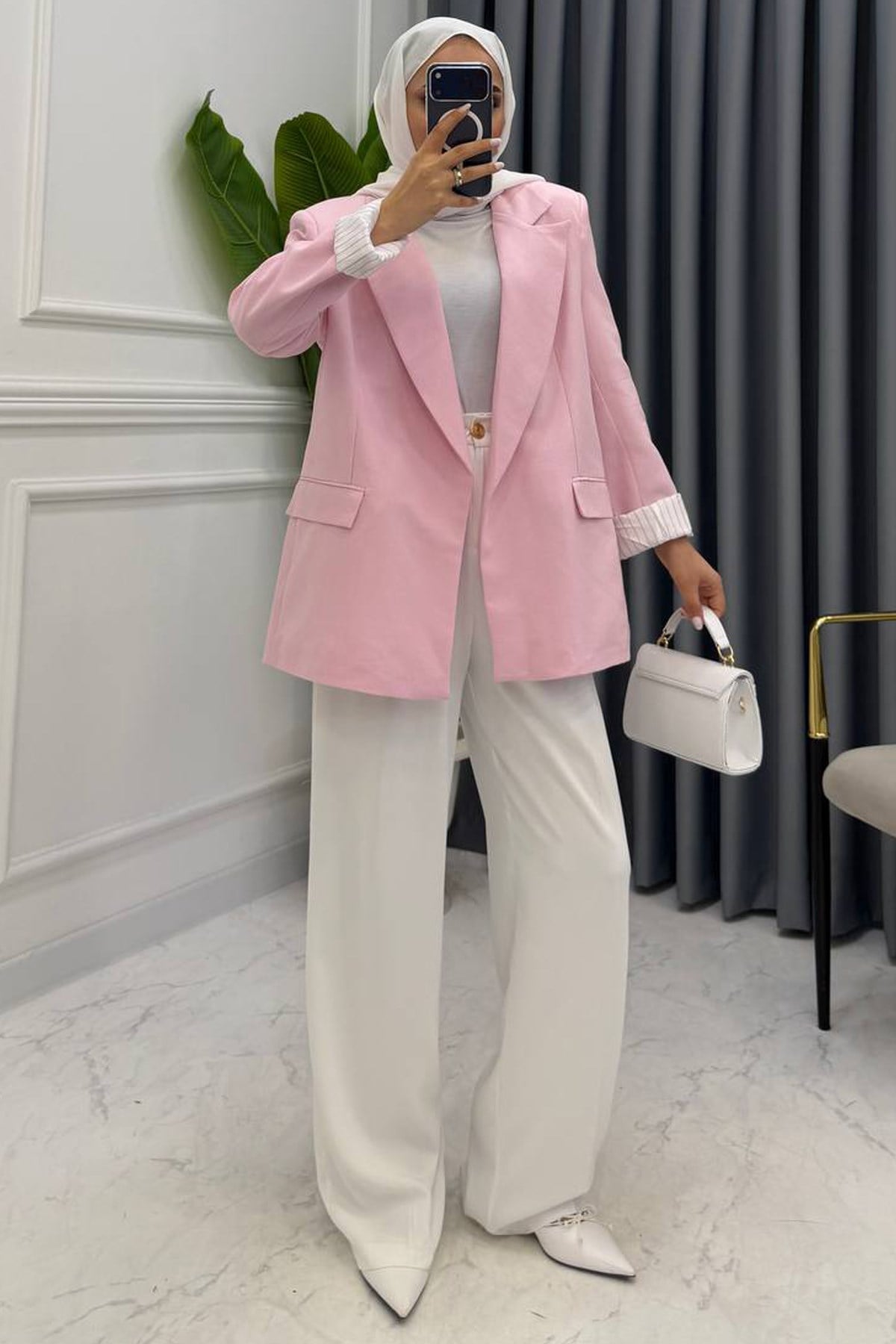 KETEN BLAZER CEKET PEMBE