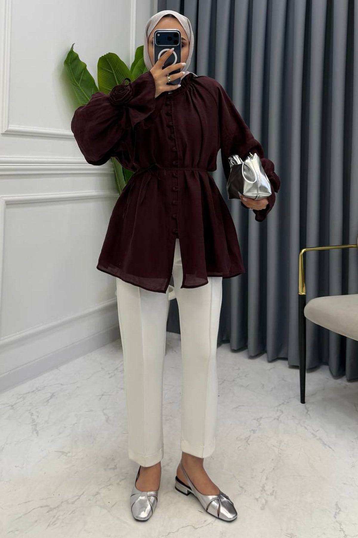 LACY GÜL DETAY GÖMLEK BORDO