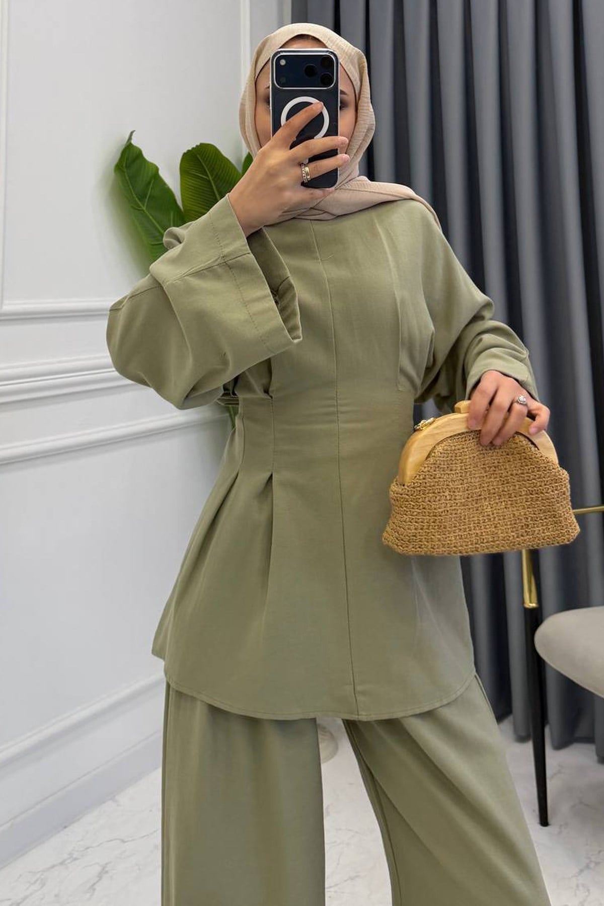 BELDEN OTURTMALI KETEN PANTOLON TAKIM MİNT